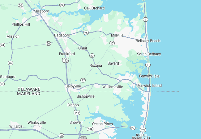 Map of Roxana, Delaware and the surrounding region.